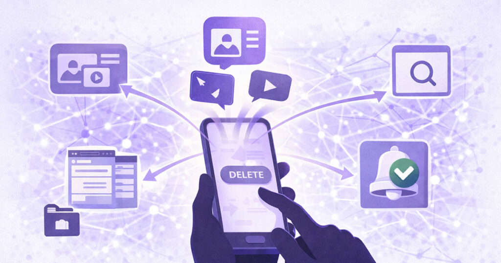 スマホから投稿した情報が拡散し消えなくなるデジタルタトゥーの概念図