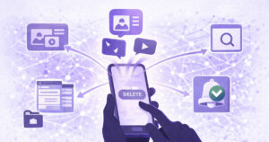 スマホから投稿した情報が拡散し消えなくなるデジタルタトゥーの概念図