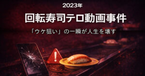 2023年回転寿司テロ動画事件 ウケ狙いの一瞬が人生を壊すことを伝えるニュース風画像