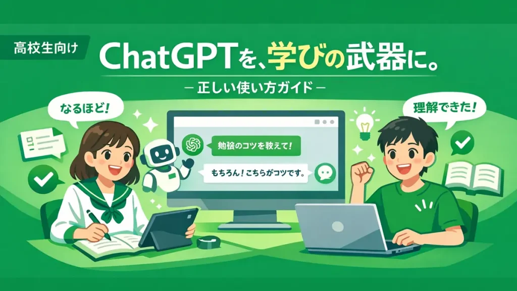 ChatGPTを勉強に活用する高校生のイラスト｜ChatGPTの正しい学習活用法