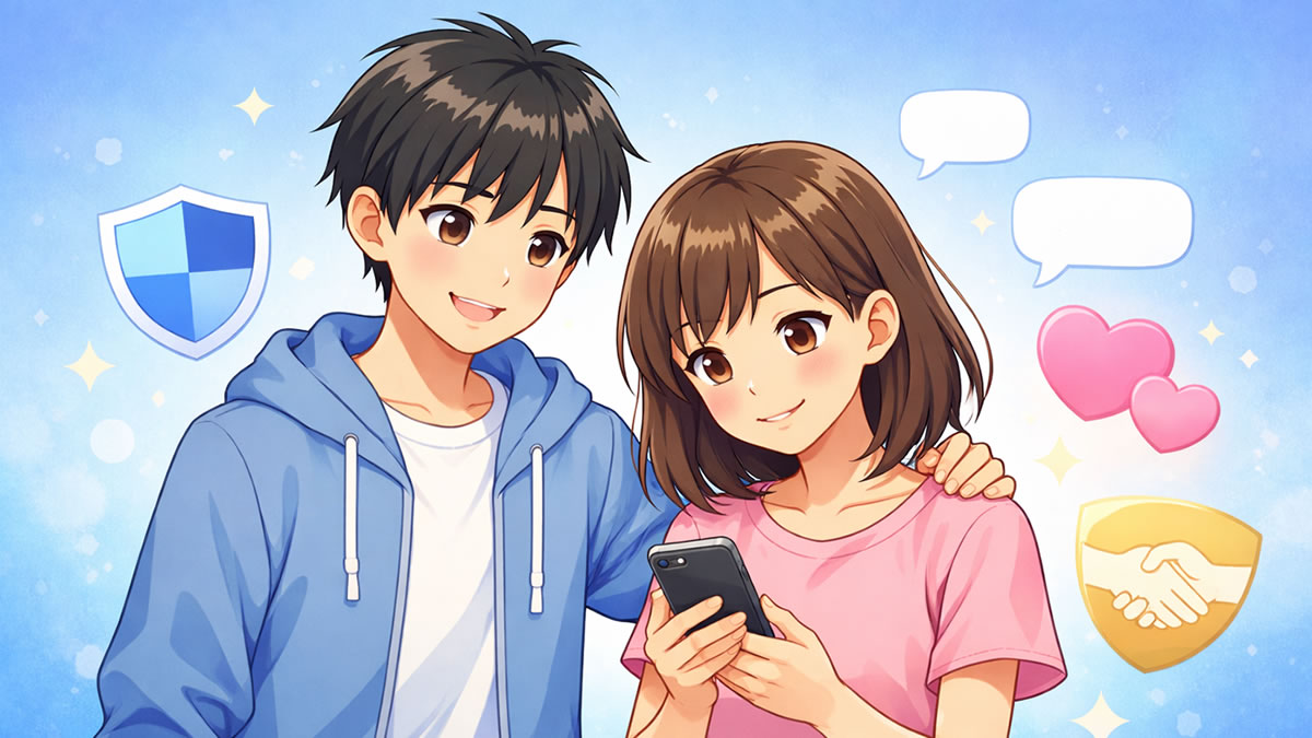 ネットいじめから身を守る方法を学ぶ中学生のイラスト