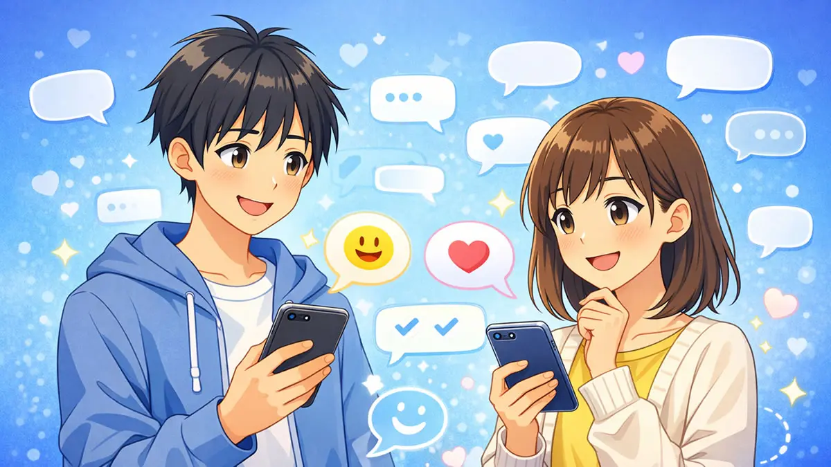 デジタルコミュニケーションのコツを学ぶ中学生のイラスト