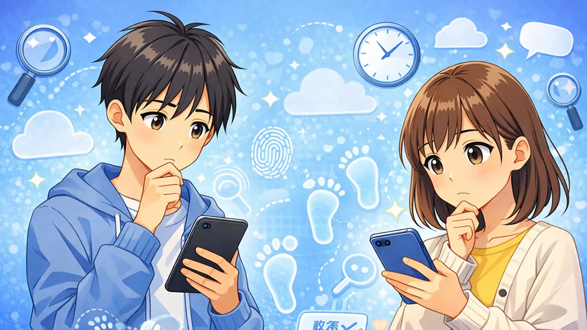 デジタルタトゥーについて学ぶ中学生のイラスト