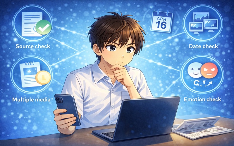 情報の真偽をチェックする方法を示すイラスト