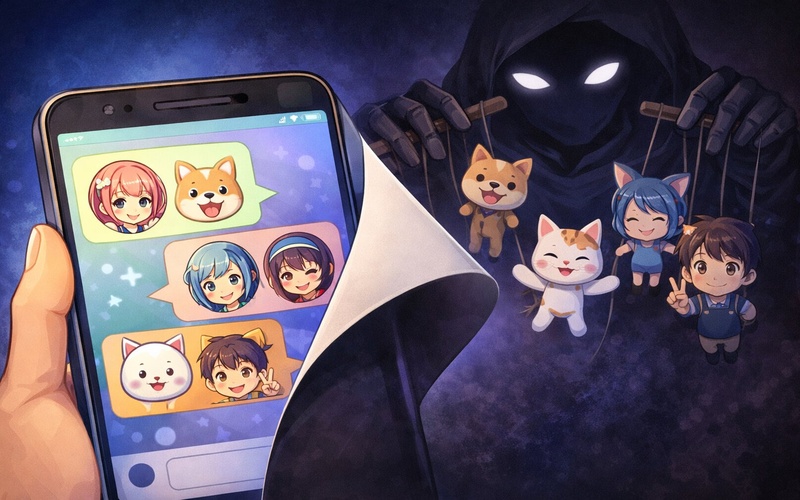 SNSのアイコンの裏に隠れた正体不明の人物のイラスト