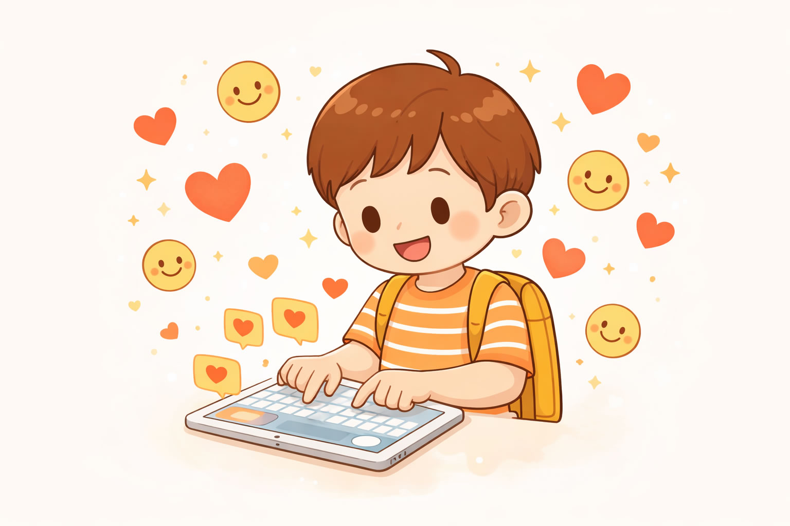 インターネットのマナーを学ぶ小学生のイラスト