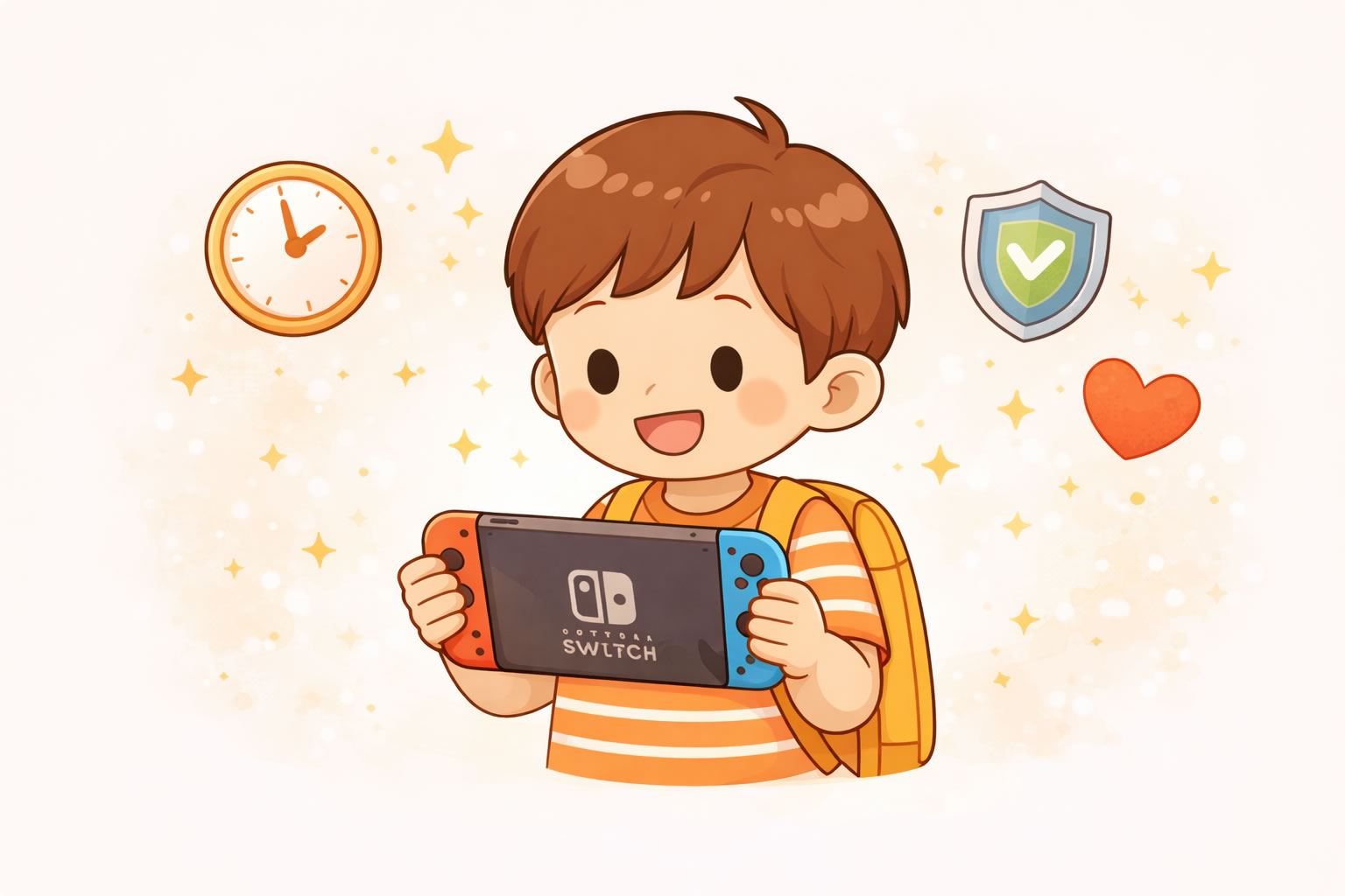 ゲームを楽しく安全に遊ぶ子どものイラスト