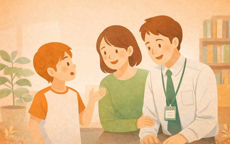 困ったことがあったらすぐ大人に相談しようというメッセージを伝える温かいイラスト