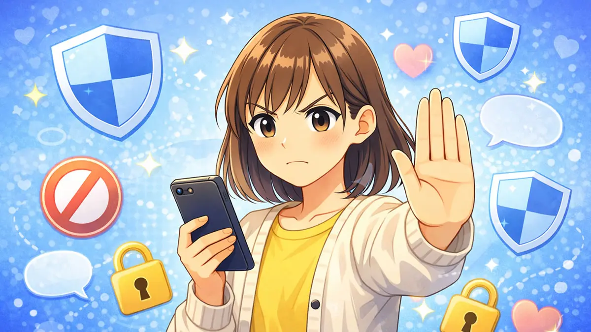 自画撮り被害から身を守る方法を学ぶ中学生のイラスト