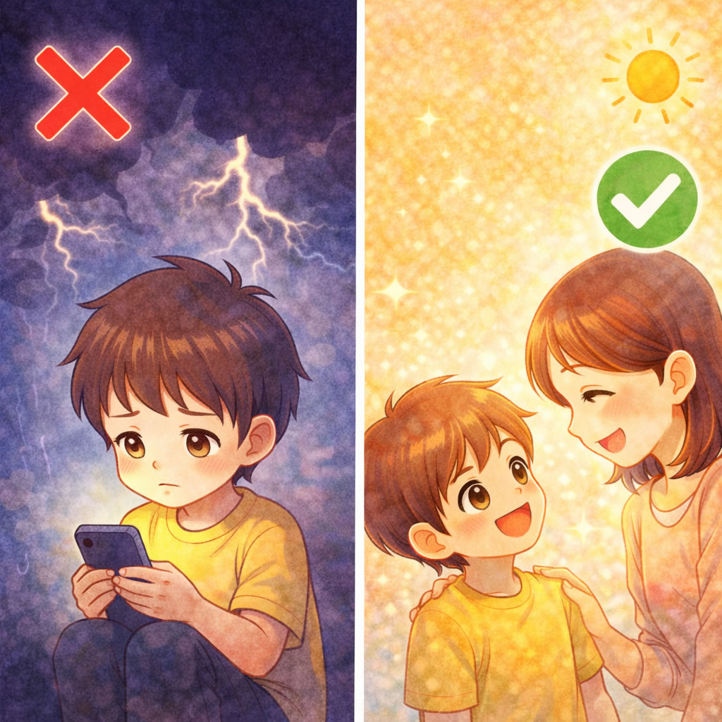 一人で悩む悪い例と相談する良い例の比較イラスト