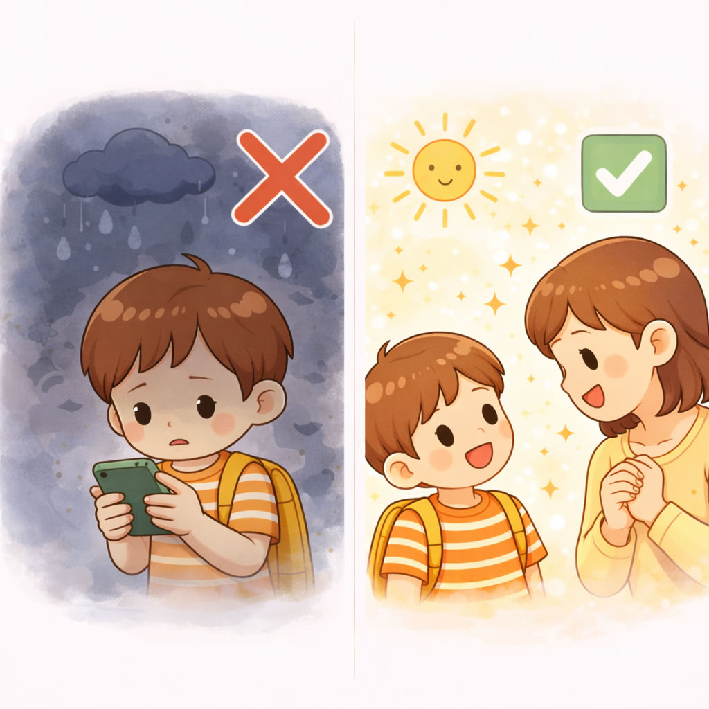 ひとりで悩む悪い例と相談する良い例の比較イラスト