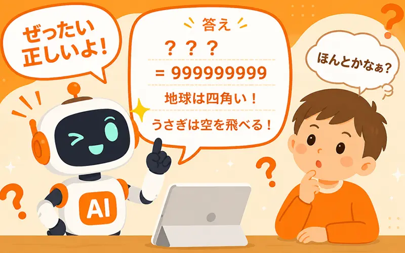 AIがまちがった答えを自信たっぷりに言っているイラスト
