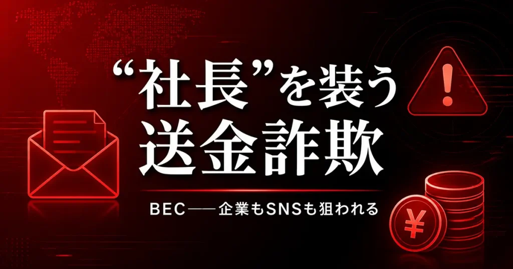 虚偽送金指示詐欺（BEC）の手口と対策を解説するニュース解説記事のアイキャッチ画像
