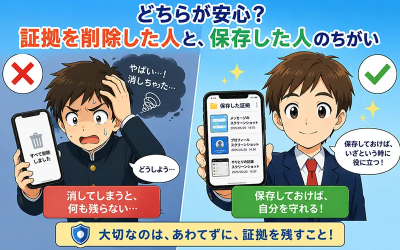 証拠保存の重要性を示すイラスト