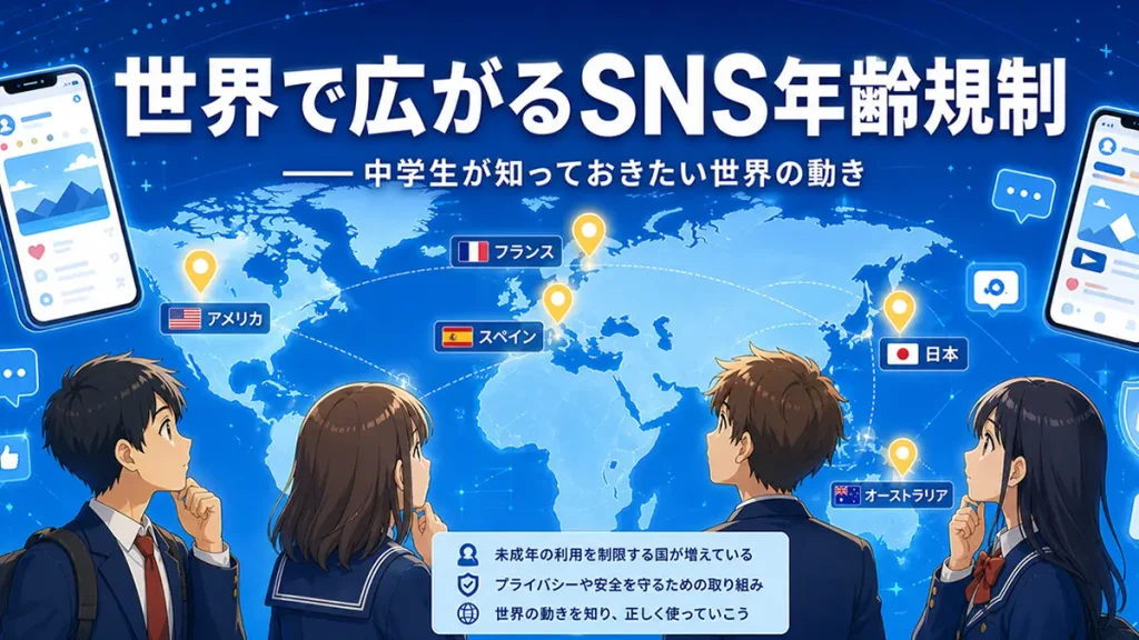 世界で広がる16歳未満のSNS利用規制を表現したイラスト